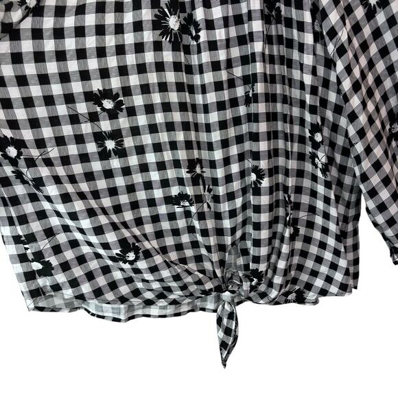 NWTAllison Daley $69 Gingham Floral Blouse Balloon Sleeve Tie Top Plus Size 3X - Picture 6 of 10